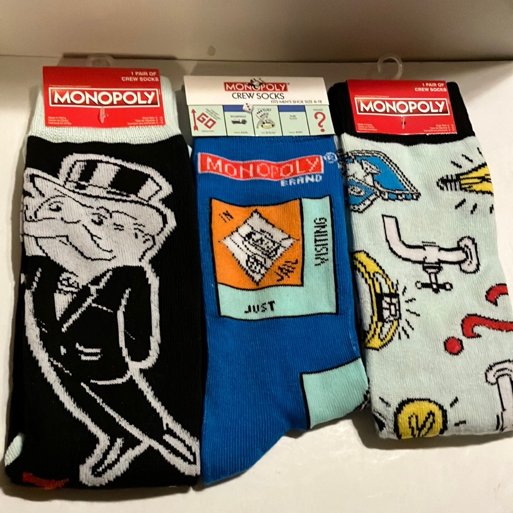 Hasbro Monopoly Black‎ and Blue Casual Socks Set of Three Pair